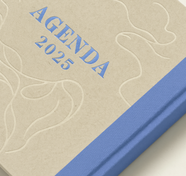 Industrial binding of notebooks and planners reinforced with crepe paper