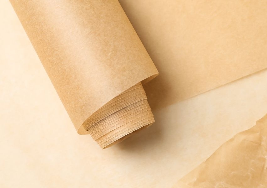 Pain frais emballé dans du papier paraffiné montrant un conditionnement propre et soigné.